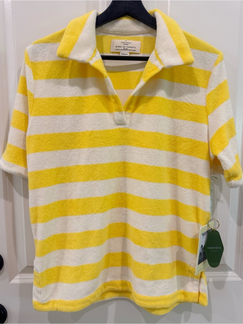 Trovata Bird of Paradis Terry Yellow and White Striped Polo medium $228 - Picture 2 of 8